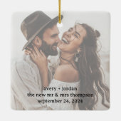 ミニマル写真オーナメント |写真メリー結婚したと セラミックオーナメント (裏面)