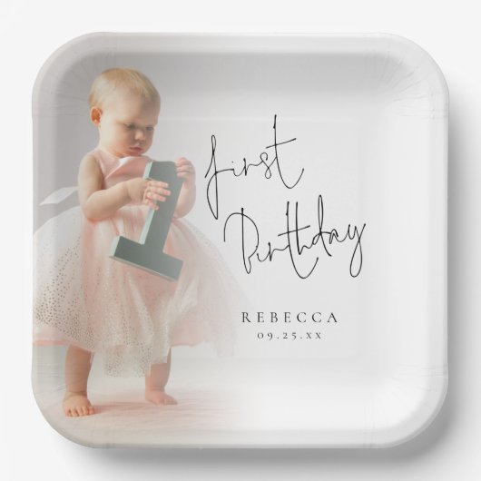 ミニマル写真オーバーレイスクリプト1st誕生日 ペーパープレート (正面)