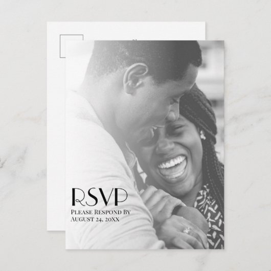 ミニマル写真オーバーレイモダンウェディングRSVP ポストカード (正面/裏面)