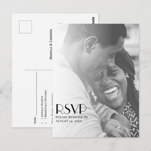 ミニマル写真オーバーレイモダンウェディングRSVP ポストカード (正面/裏面)