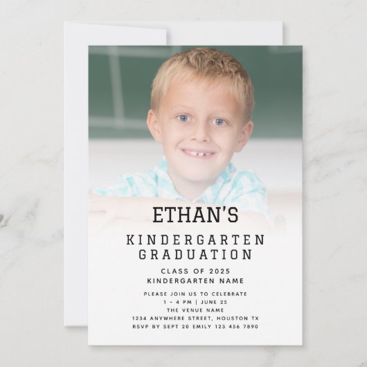 ミニマル写真オーバーレイ幼稚園卒業 招待状 (正面)
