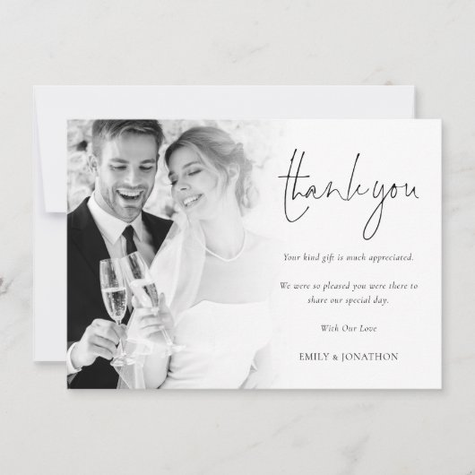 ミニマル写真オーバーレイ結婚スクリプトありがとう カード (正面)