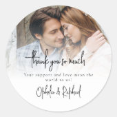ミニマル写真オーバーレイ結婚スクリプトありがとう ラウンドシール (正面)