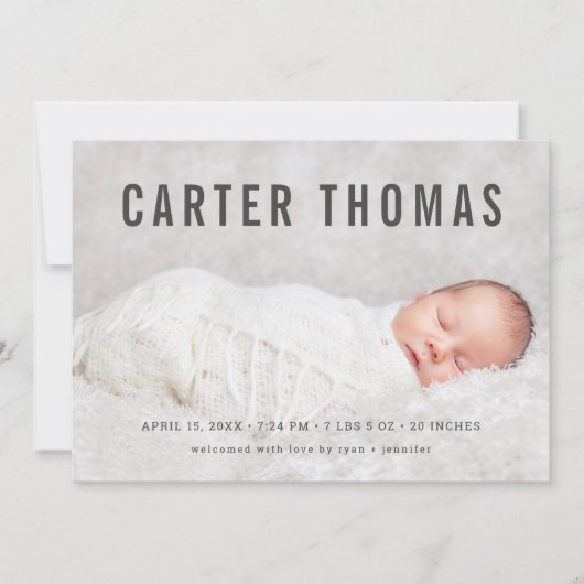 ミニマル写真オーバーレイ誕生のお知らせ 案内状 (正面)