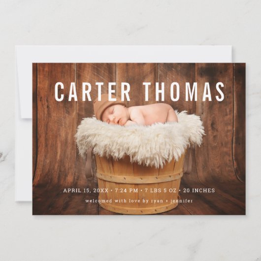 ミニマル写真オーバーレイ誕生のお知らせ 案内状 (正面)