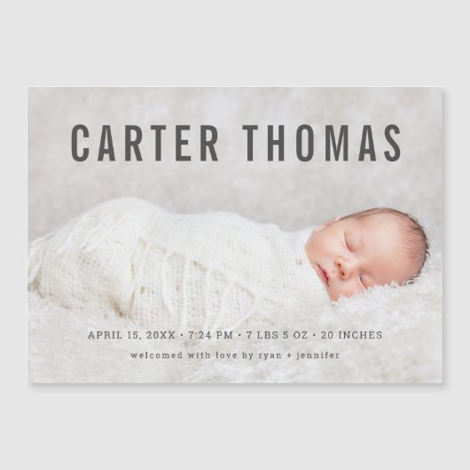 ミニマル写真オーバーレイ誕生発表磁石 (正面)