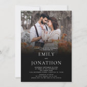 ミニマル写真オーバーレイQRコード結婚ズブラック 招待状 (正面)