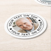 ミニマル写真カスタム文字の色 ラウンドペーパーコースター (アングル)