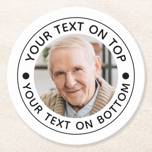 ミニマル写真カスタム文字の色 ラウンドペーパーコースター (正面)