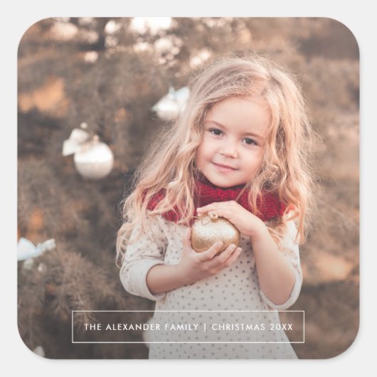 ミニマル写真クリスマスステッカー スクエアシール (正面)