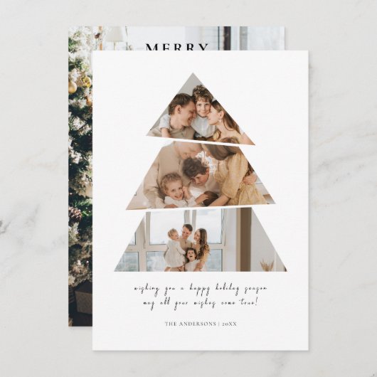 ミニマル写真クリスマスツリーのグリーティングカード サンキューカード (正面/裏面)