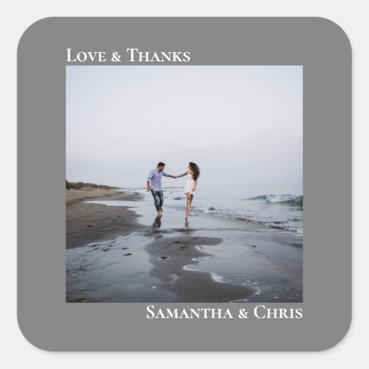 ミニマル写真グレー感謝していラヴ結婚ズ スクエアシール (正面)