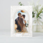 ミニマル写真コラージュ結婚のサンキューカード サンキューカード (スタンド正面)