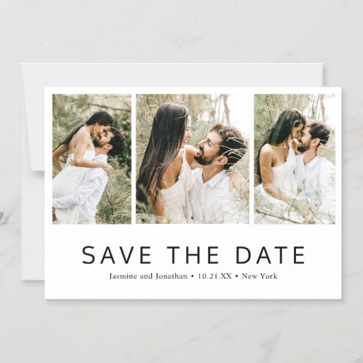 ミニマル写真コラージュ結婚式の日付を保存 マグネット招待状 (正面)
