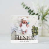 ミニマル写真コラージュ誕生発表 招待状 (スタンド正面)