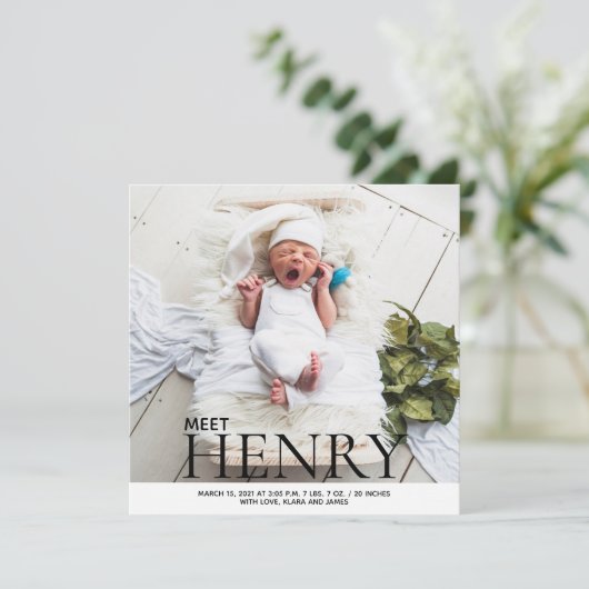 ミニマル写真コラージュ誕生発表 招待状 (スタンド正面)