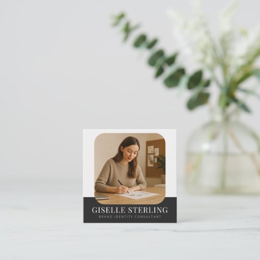 ミニマル写真シンプルプロフェッショナル名モダン スクエア名刺 (スタンド正面)