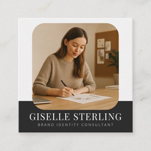 ミニマル写真シンプルプロフェッショナル名モダン スクエア名刺 (正面)