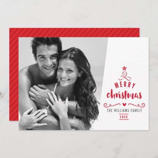 ミニマル写真スタイリッシュクリスマスツリータイポグラフィ シーズンカード (正面/裏面)