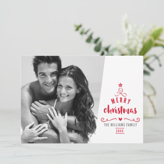 ミニマル写真スタイリッシュクリスマスツリータイポグラフィ シーズンカード (スタンド正面)