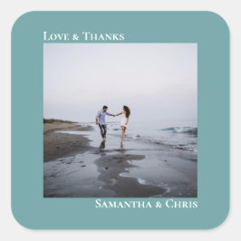 ミニマル写真ティール（緑がかった色）ラヴ感謝してい結婚&s スクエアシール