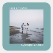 ミニマル写真ティール（緑がかった色）ラヴ感謝してい結婚&s スクエアシール (正面)