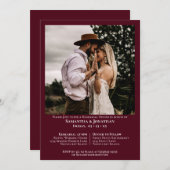 ミニマル写真ブルゴーニュ結婚のリハーサルディナー 招待状 (正面/裏面)