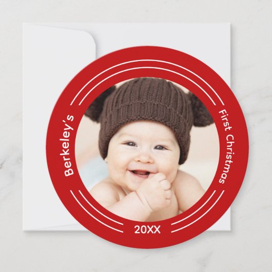 ミニマル写真ベビー初めてのクリスマス カード (正面)