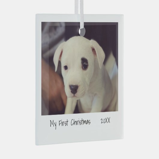 ミニマル写真ペット初めてのクリスマス ガラスオーナメント (正面右)