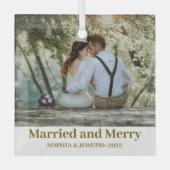 ミニマル写真メリーと新結婚した婚 ガラスオーナメント (正面)