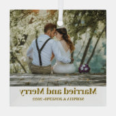 ミニマル写真メリーと新結婚した婚 ガラスオーナメント (裏面)