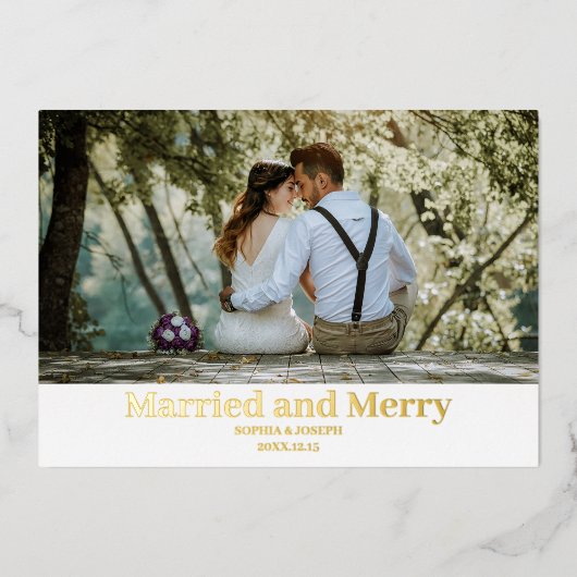 ミニマル写真メリーと新結婚した婚 箔シーズンカード (正面)