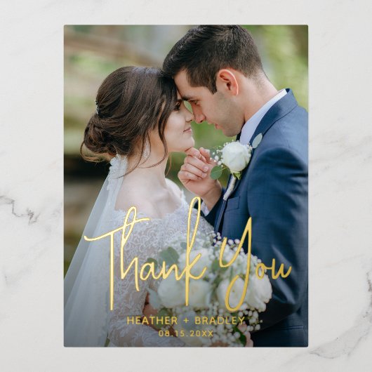 ミニマル写真モダンありがとう 箔招待状ポストカード (正面)