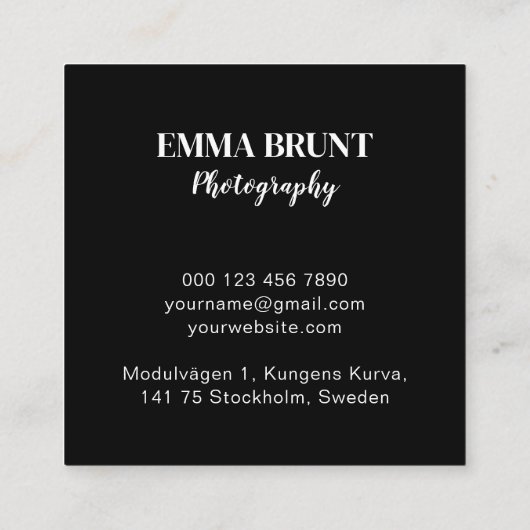 ミニマル写真モダンとプロフェッショナル スクエア名刺 (裏面)