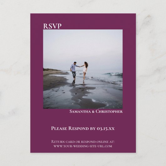 ミニマル写真モダンカシスシンプルウェディングRSVP ポストカード (正面)