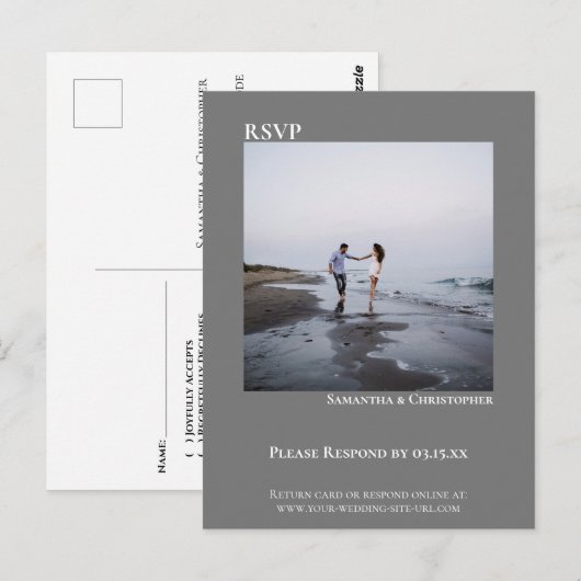 ミニマル写真モダンシンプルグレー結婚式RSVP ポストカード (正面/裏面)