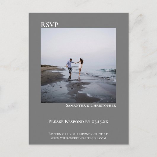 ミニマル写真モダンシンプルグレー結婚式RSVP ポストカード (正面)