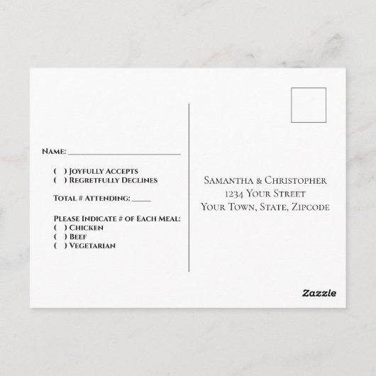 ミニマル写真モダン写真シンプル結婚式RSVP ポストカード (裏面)