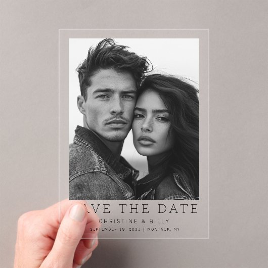 ミニマル写真モダン結婚式の日付の保存 アクリル招待状 (インサイチュ (ポータブル))