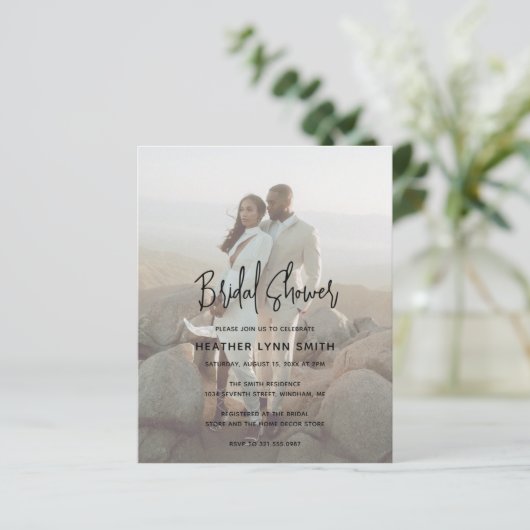 ミニマル写真予算ブライダルシャワー招待状 (スタンド正面)