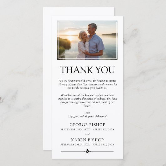 ミニマル写真二重悔やみや弔慰ありがとう サンキューカード (正面/裏面)