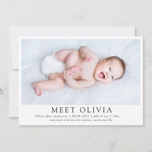 ミニマル写真会ベビー誕生発表 案内状 (正面)