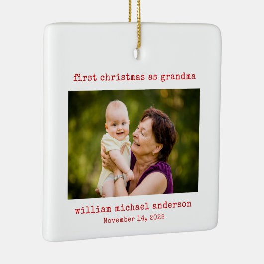 ミニマル写真初めてのクリスマスおばあちゃん セラミックオーナメント (右)
