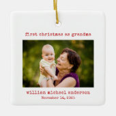 ミニマル写真初めてのクリスマスおばあちゃん セラミックオーナメント (正面)