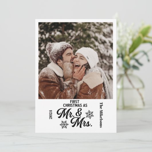 ミニマル写真初めてのクリスマスのミスターとミセス シーズンカード (スタンド正面)