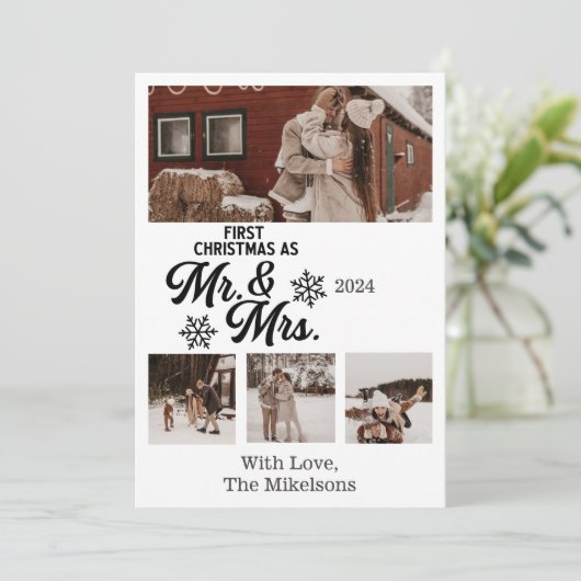 ミニマル写真初めてのクリスマスのミスターとミセス シーズンカード (スタンド正面)
