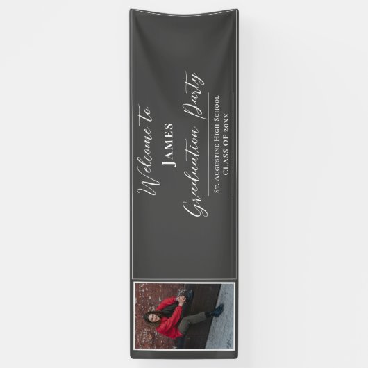 ミニマル写真卒業パーティーへようこそ |グレー 横断幕 (縦)