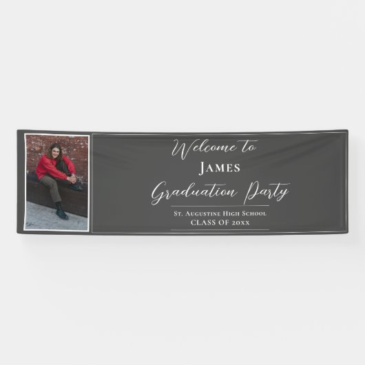 ミニマル写真卒業パーティーへようこそ |グレー 横断幕 (横)