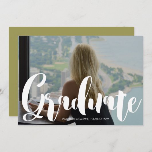 ミニマル写真卒業パーティーグリーンアナウンセム 案内状 (正面/裏面)