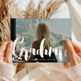 ミニマル写真卒業パーティーグレー 案内状